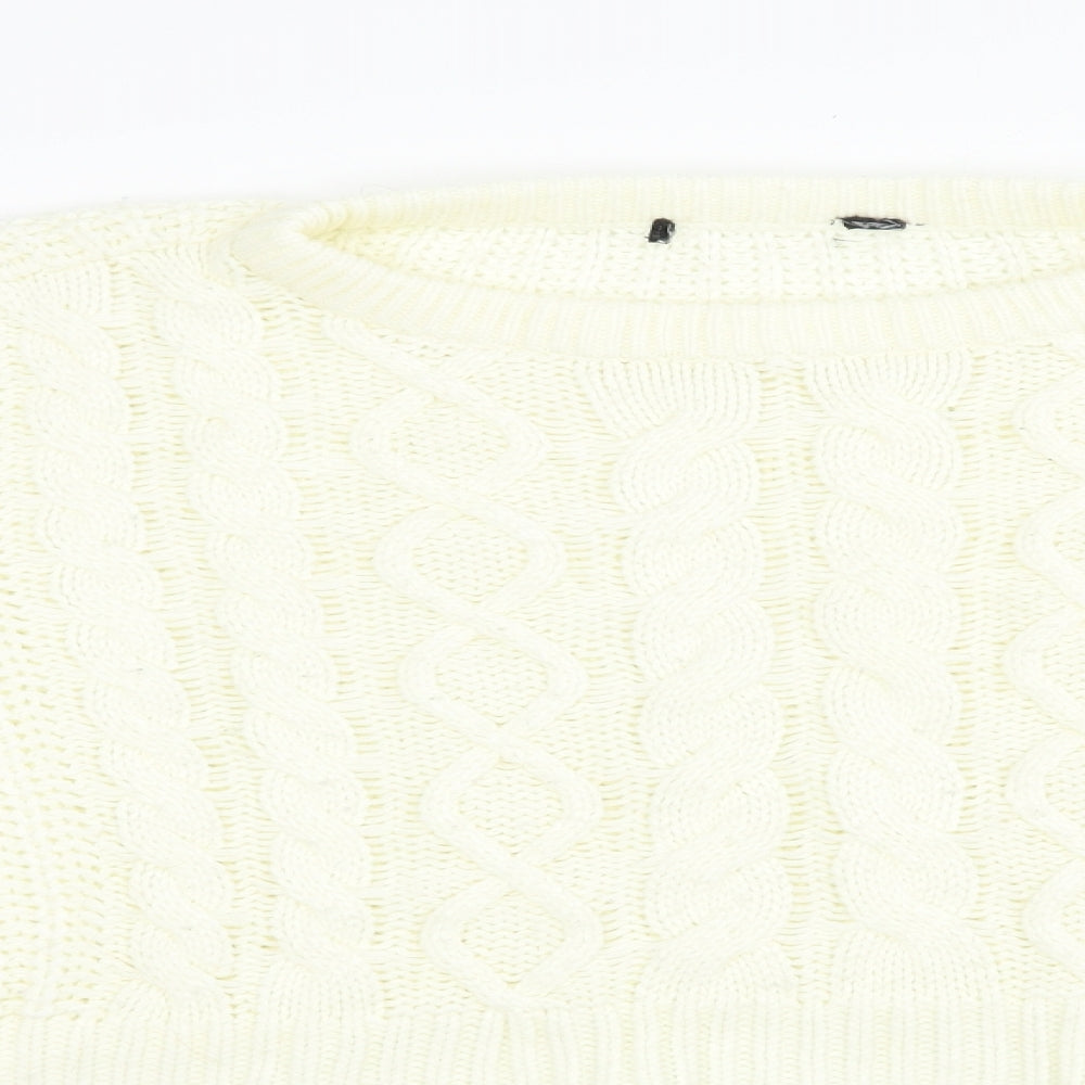 Brave Soul Womens Ivory Boat Neck  Acrylic Pullover Jumper Size M   - Cropped