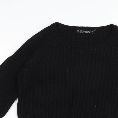 Select Womens Black Scoop Neck  Acrylic Pullover Jumper Size 10