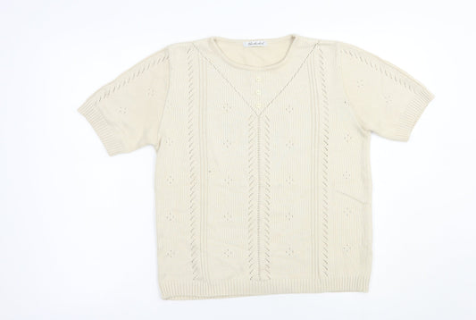 Berkertex Womens Beige Crew Neck  Cotton Pullover Jumper Size 10