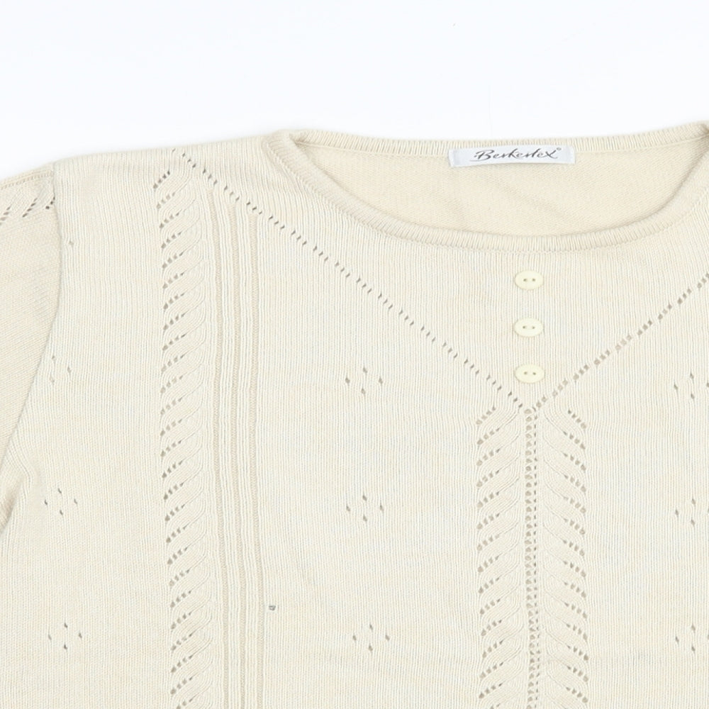Berkertex Womens Beige Crew Neck  Cotton Pullover Jumper Size 10