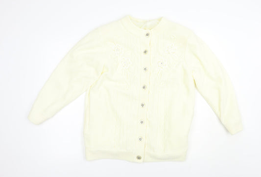 Reflect Womens Ivory Round Neck  Acrylic Cardigan Jumper Size M
