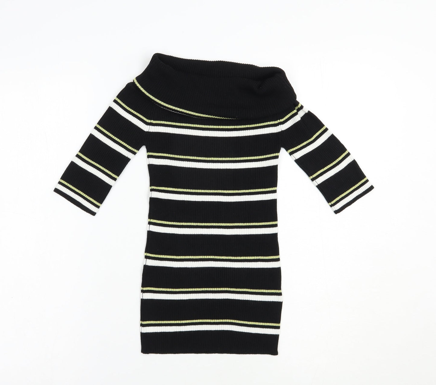NEXT Womens Black Roll Neck Striped Viscose Pullover Jumper Size 6