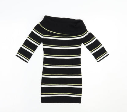 Next Womens Black Roll Neck Striped Viscose Pullover Jumper Size 6