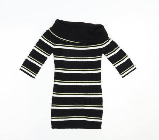 NEXT Womens Black Roll Neck Striped Viscose Pullover Jumper Size 6