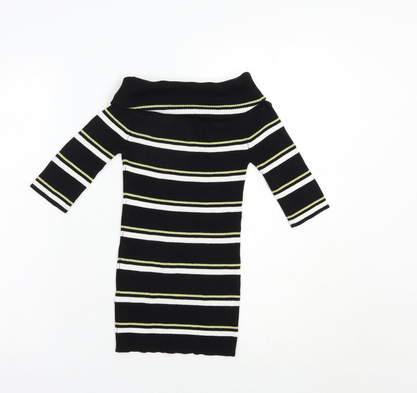 NEXT Womens Black Roll Neck Striped Viscose Pullover Jumper Size 6