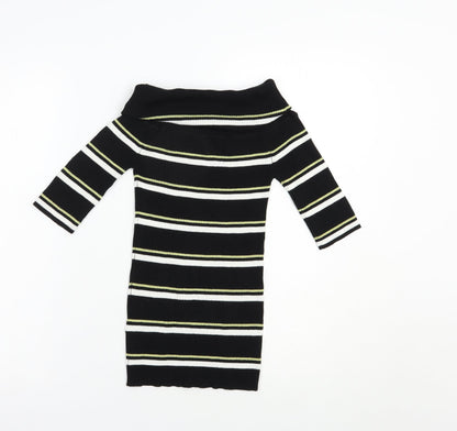 Next Womens Black Roll Neck Striped Viscose Pullover Jumper Size 6