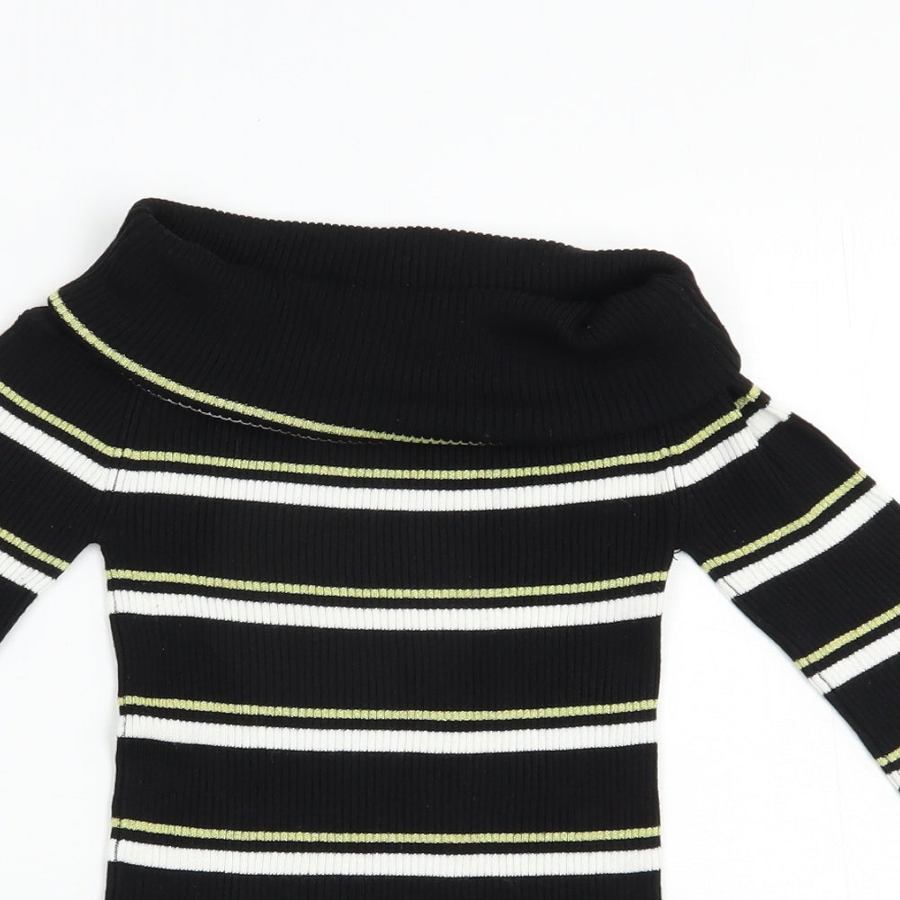 NEXT Womens Black Roll Neck Striped Viscose Pullover Jumper Size 6