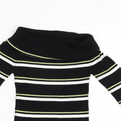 Next Womens Black Roll Neck Striped Viscose Pullover Jumper Size 6