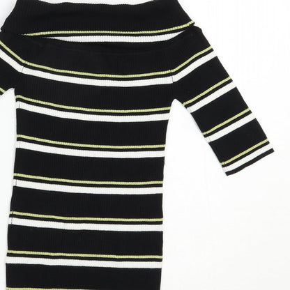 Next Womens Black Roll Neck Striped Viscose Pullover Jumper Size 6