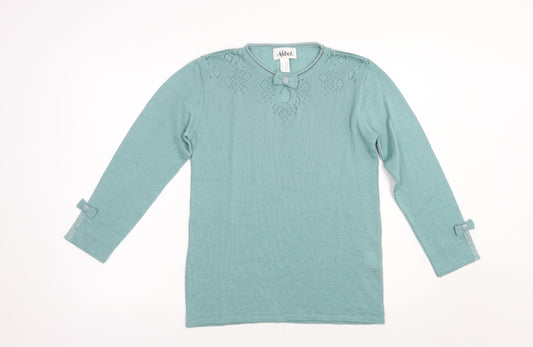 Afibel Womens Green Crew Neck  Acrylic Pullover Jumper Size 10