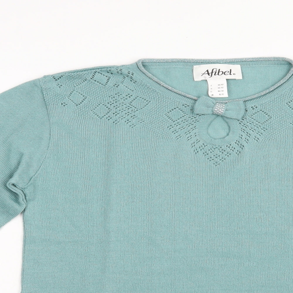 Afibel Womens Green Crew Neck  Acrylic Pullover Jumper Size 10
