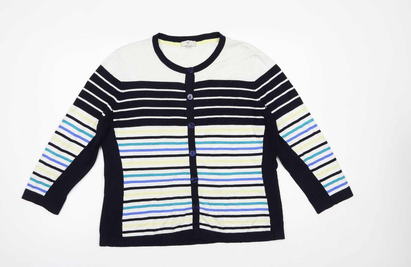 CC Womens Blue Round Neck Striped Viscose Cardigan Jumper Size XL