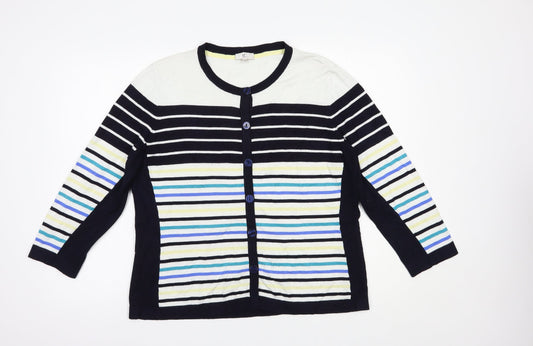 CC Womens Blue Round Neck Striped Viscose Cardigan Jumper Size XL