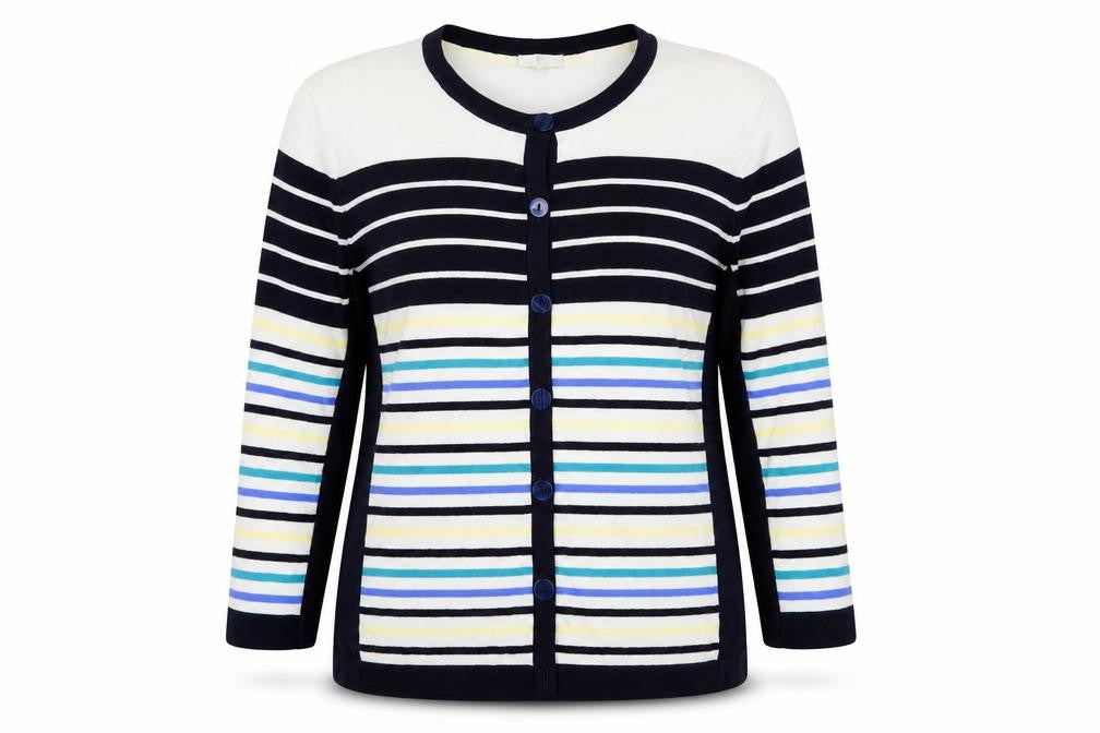Country Casuals Womens Blue Round Neck Striped Viscose Cardigan Jumper Size XL