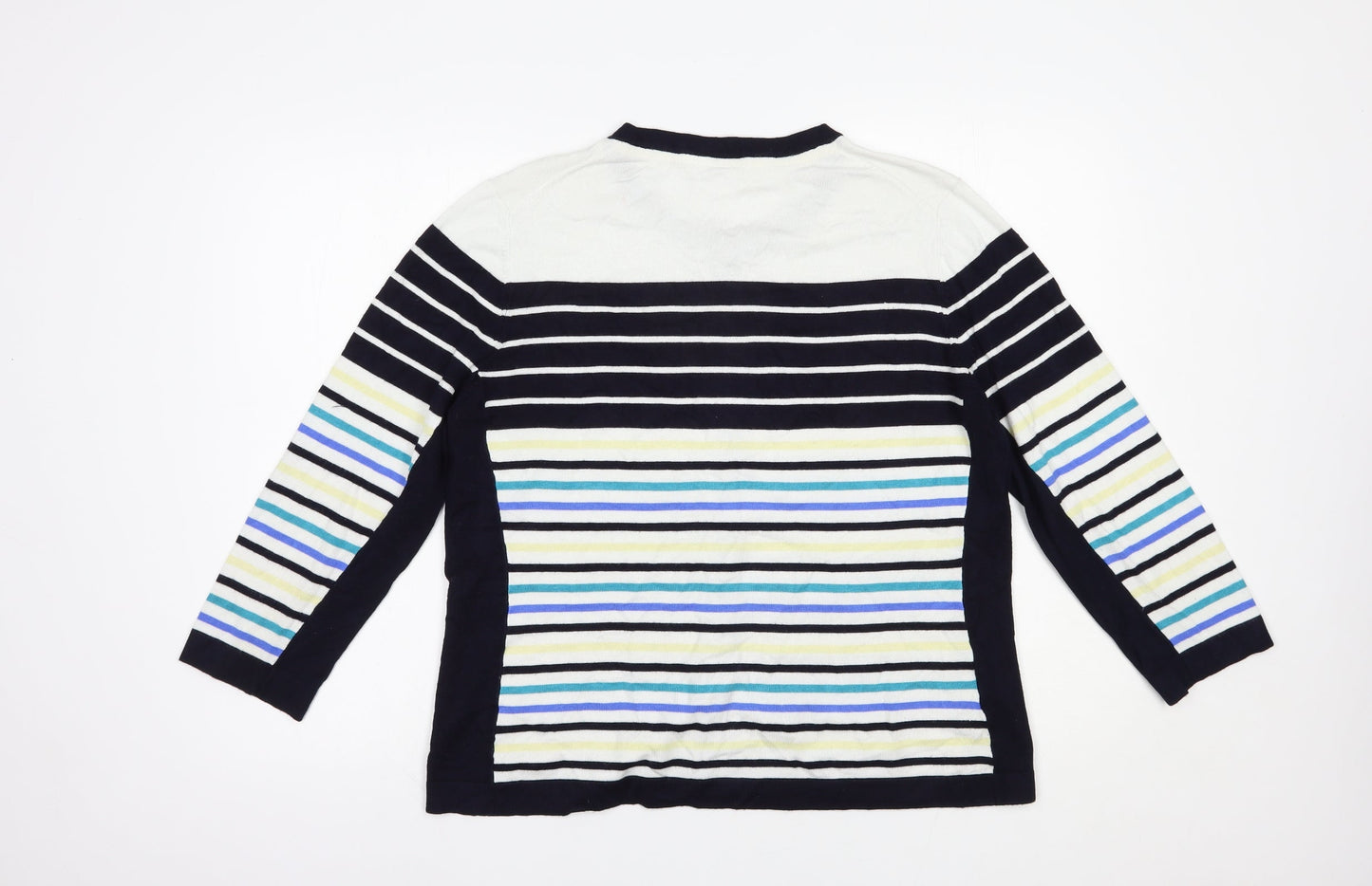 CC Womens Blue Round Neck Striped Viscose Cardigan Jumper Size XL