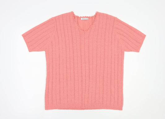 Berkertex Womens Pink V-Neck  Acrylic Pullover Jumper Size 18
