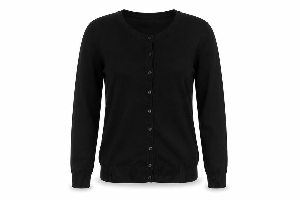 Real clothing Womens Black Round Neck  Cotton Cardigan Jumper Size L