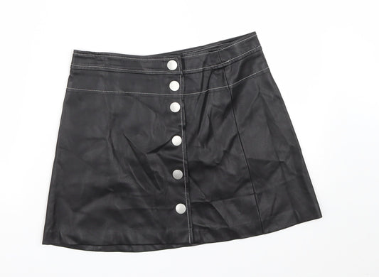Zara Womens Black  Polyester Maxi Skirt Size M   Snap