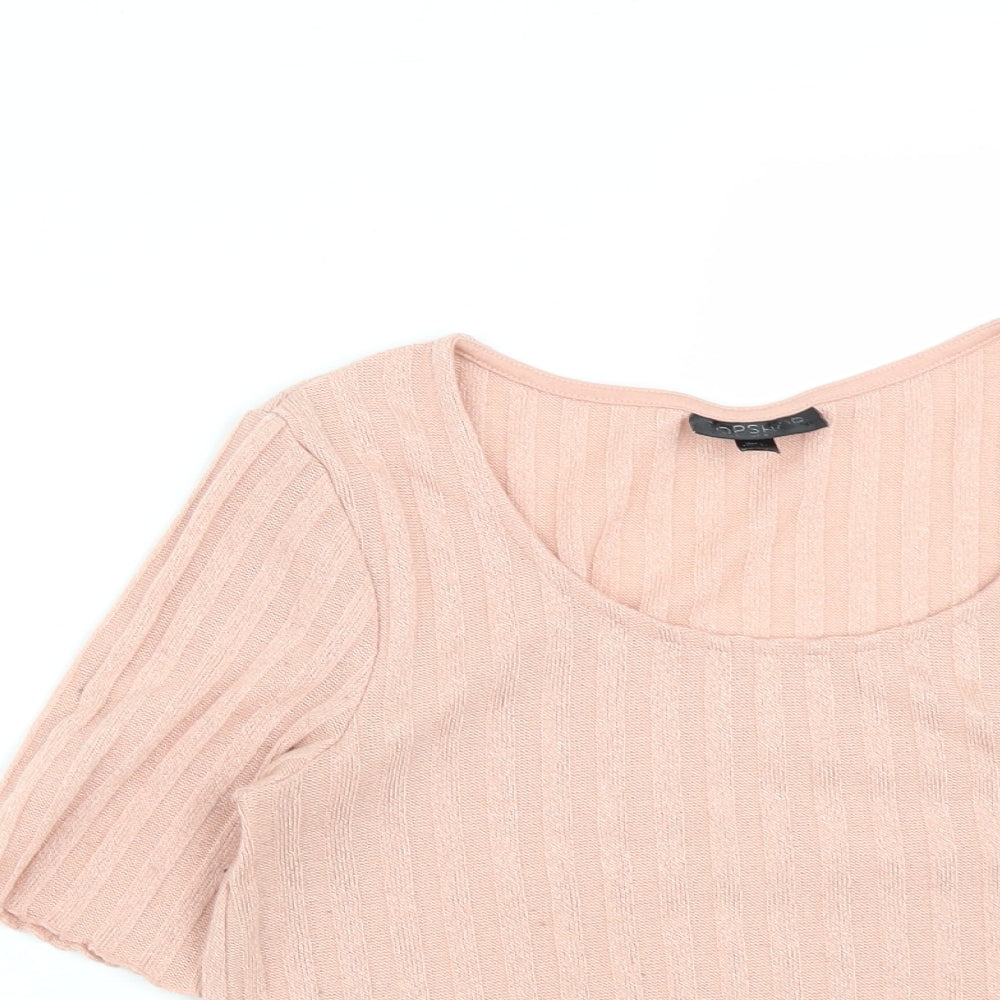 Topshop Womens Pink  Polyester Cropped T-Shirt Size 8 Round Neck