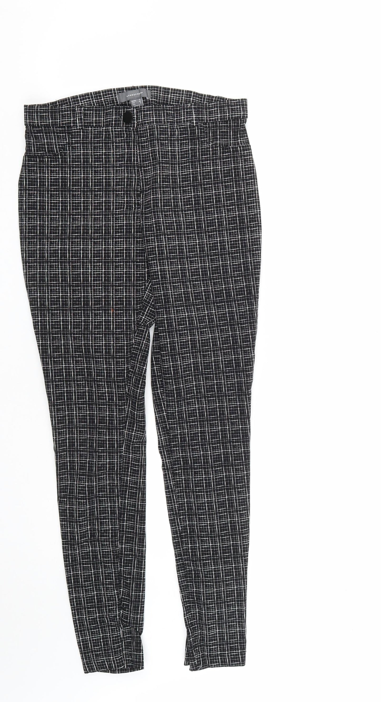 Atmosphere Womens Black Plaid Viscose Trousers  Size 12 L27 in Regular Zip