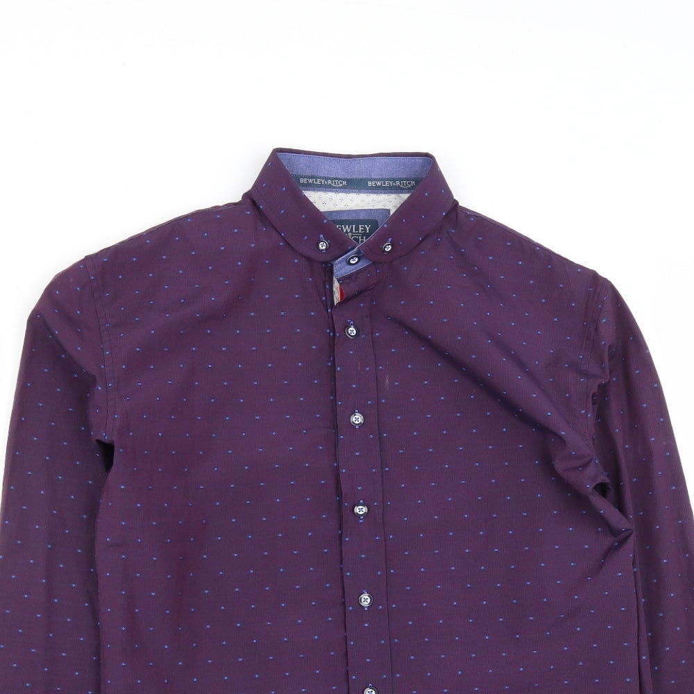 Bewley&Ritch Mens Purple Polka Dot Cotton  Button-Up Size S Collared Button