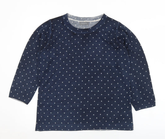 Matalan Womens Blue Crew Neck Polka Dot Acrylic Pullover Jumper Size 14