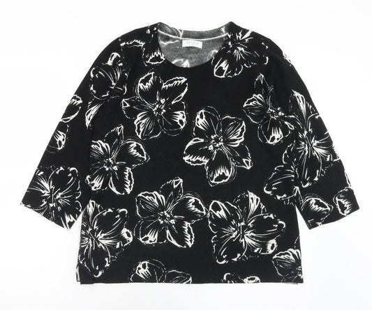 Matalan Womens Black Round Neck Floral Acrylic Pullover Jumper Size 14
