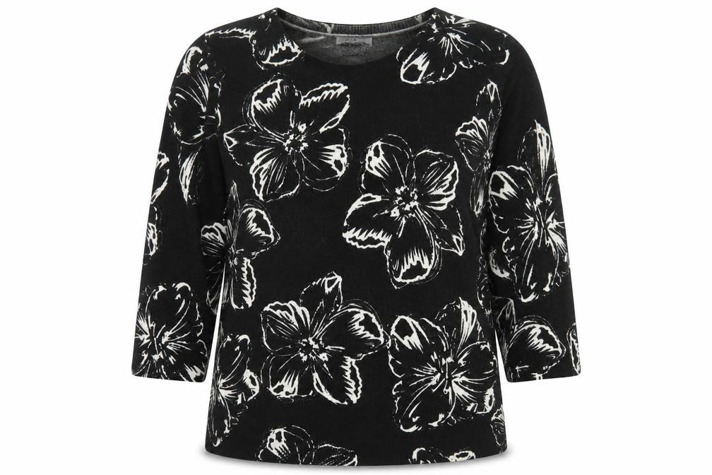 Matalan Womens Black Round Neck Floral Acrylic Pullover Jumper Size 14