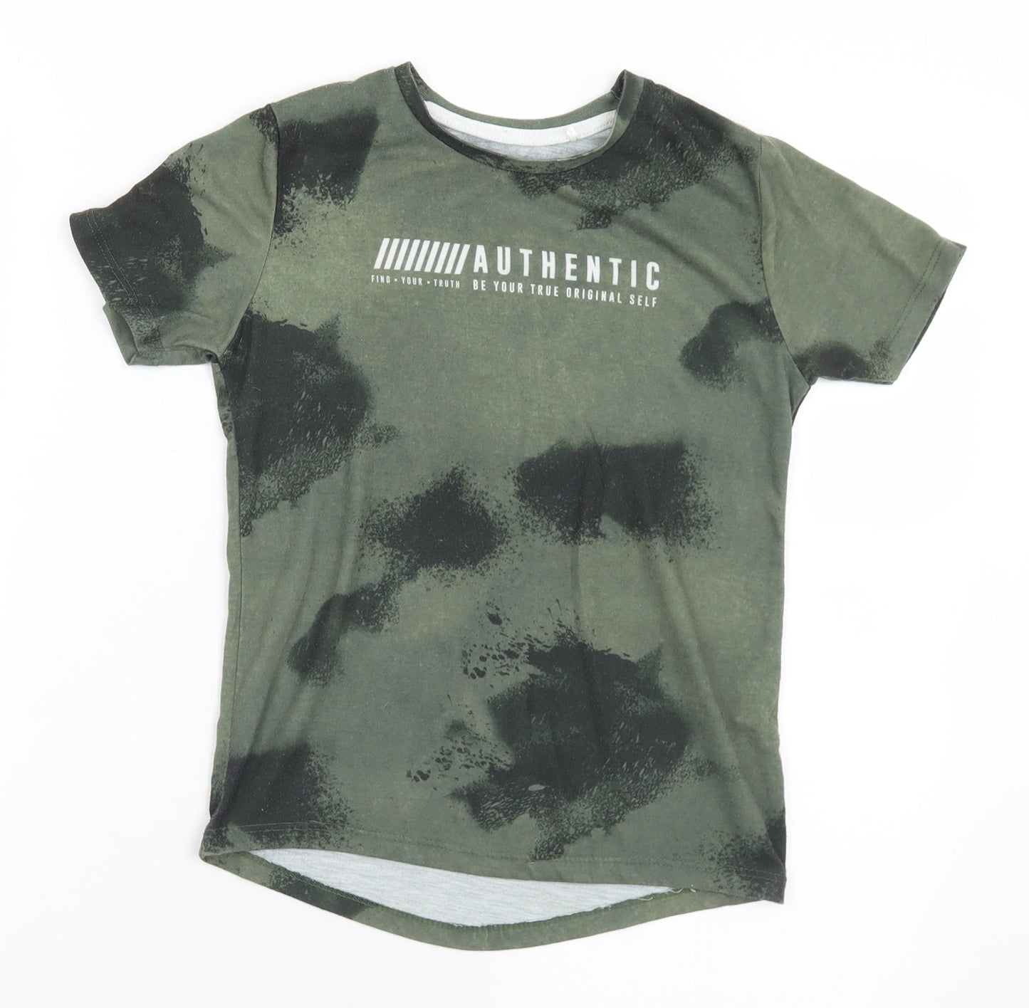 Primark Boys Green  Polyester Basic T-Shirt Size 7-8 Years Crew Neck  - Authentic