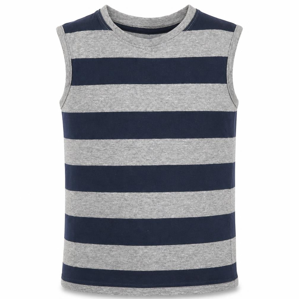 Urban Boys Boys Grey Striped 100% Cotton Basic Tank Size 4-5 Years Round Neck Pullover
