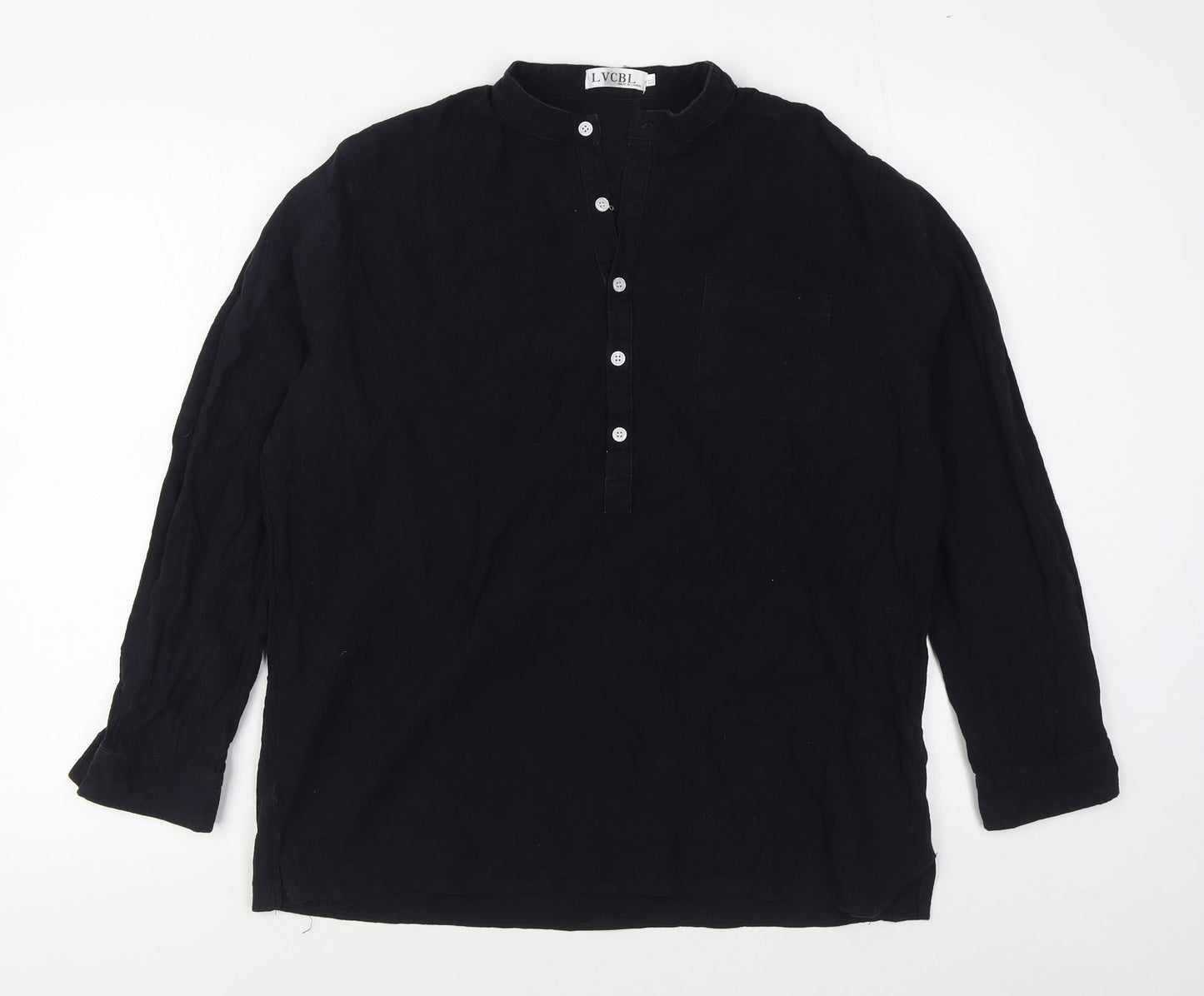 LVCBL Womens Black  Cotton Basic Button-Up Size XL Round Neck