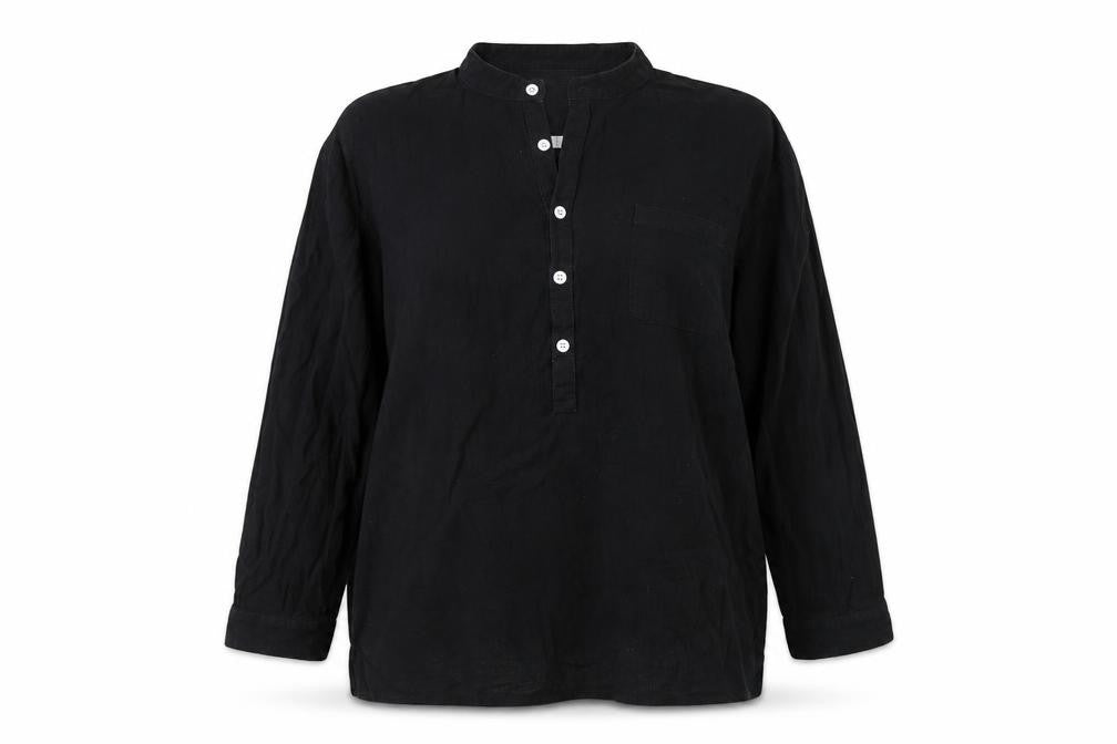 LVCBL Womens Black  Cotton Basic Button-Up Size XL Round Neck