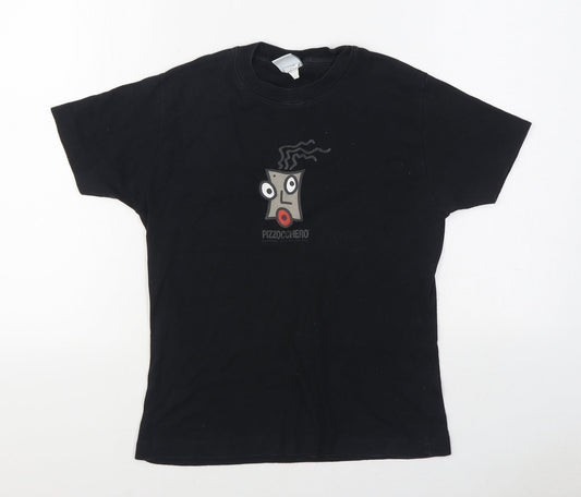 Pizzocchero Womens Black  100% Cotton Basic T-Shirt Size L Round Neck
