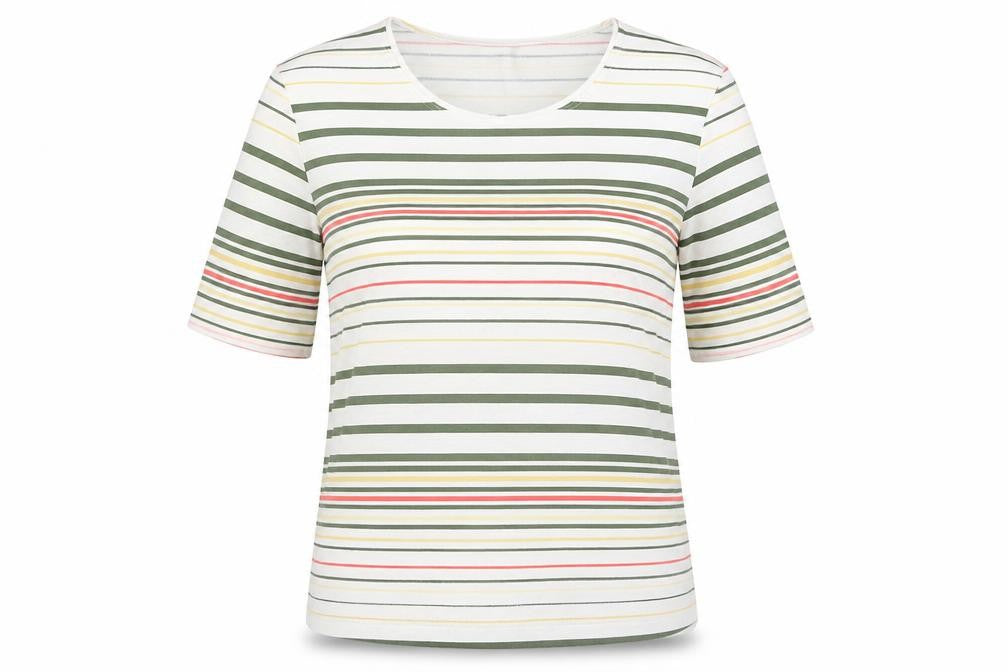 Gray & Osbourn Womens Multicoloured Striped Viscose Basic T-Shirt Size 12 Scoop Neck