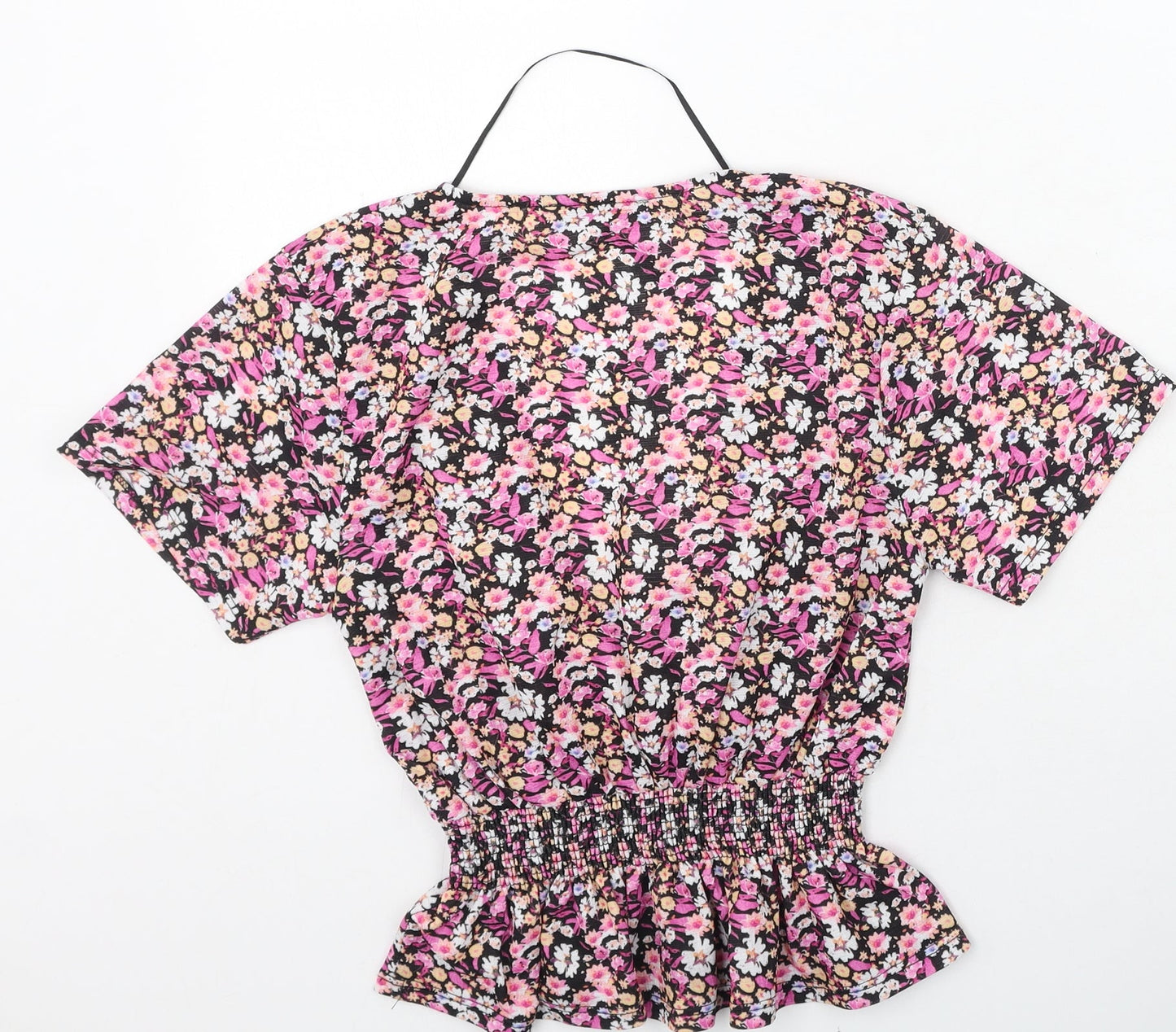 Pull&Bear Womens Multicoloured Floral Polyester Basic Blouse Size S V-Neck
