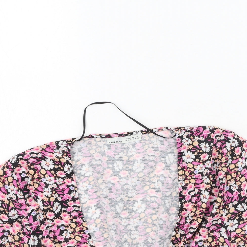 Pull&Bear Womens Multicoloured Floral Polyester Basic Blouse Size S V-Neck