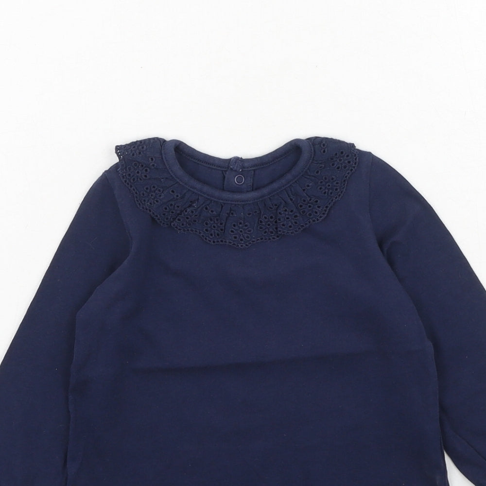 F&F Girls Blue  Cotton Basic Casual Size 9-12 Months Round Neck