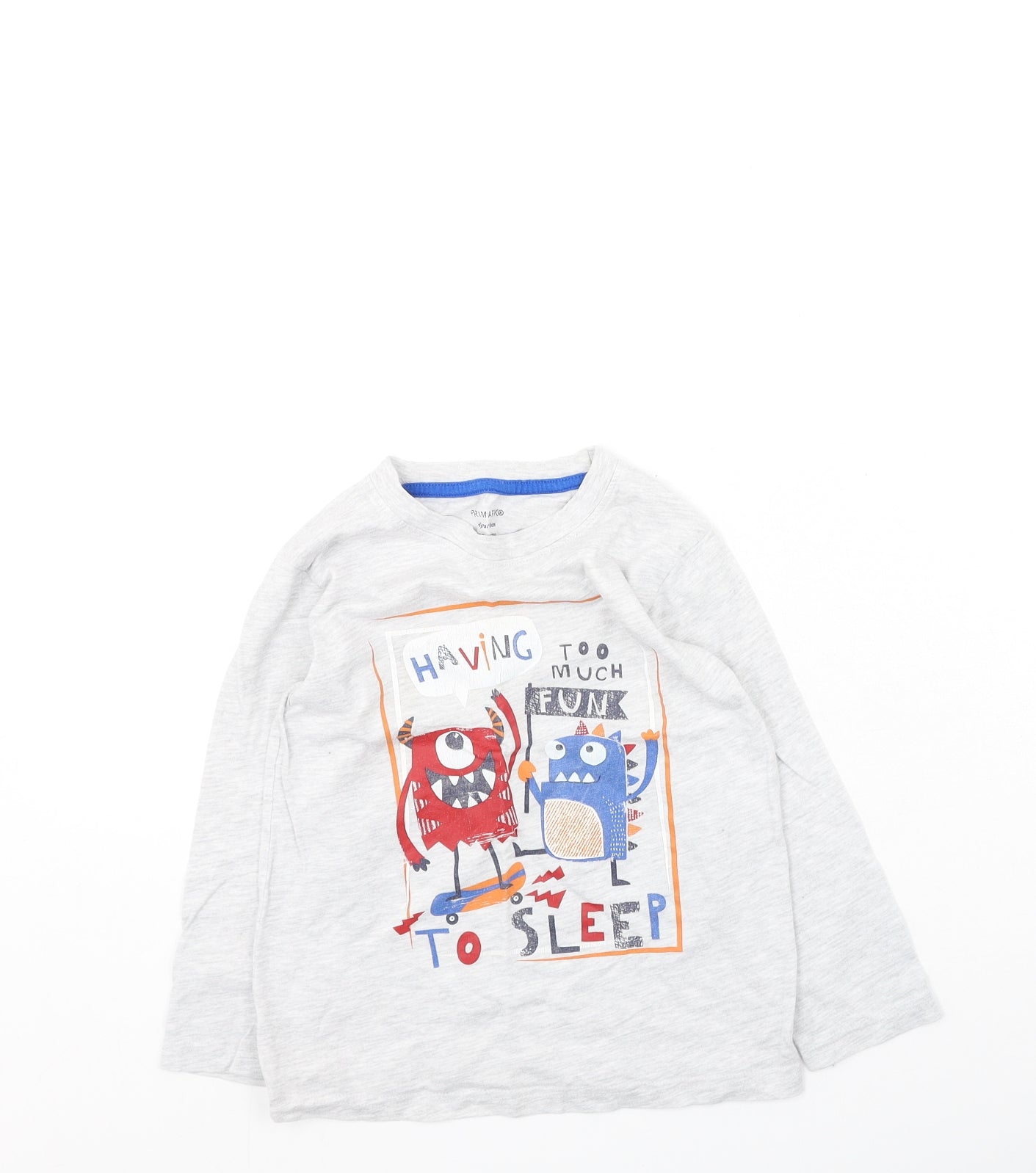 Primark Boys Grey  Cotton Basic Casual Size 5-6 Years Round Neck