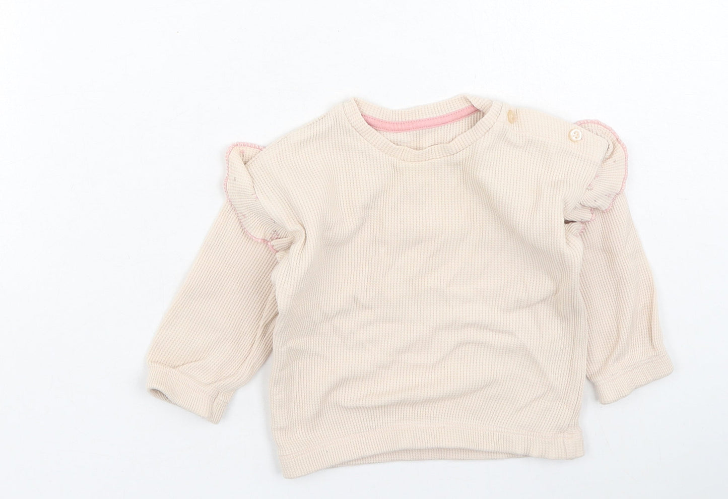 Preworn Girls Pink  Cotton Pullover Jumper Size 6-9 Months