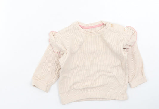 Preworn Girls Pink  Cotton Pullover Jumper Size 6-9 Months