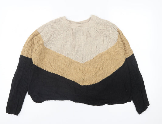 pep&co Womens Brown Crew Neck Striped Acrylic Pullover Jumper Size L