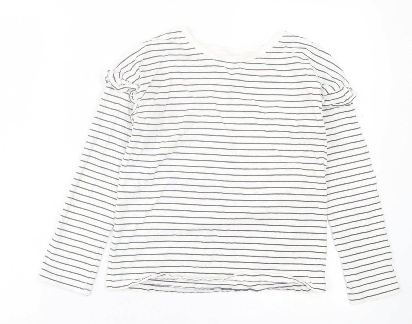 NEXT Girls White Striped Cotton Basic Casual Size 11 Years Crew Neck Pullover