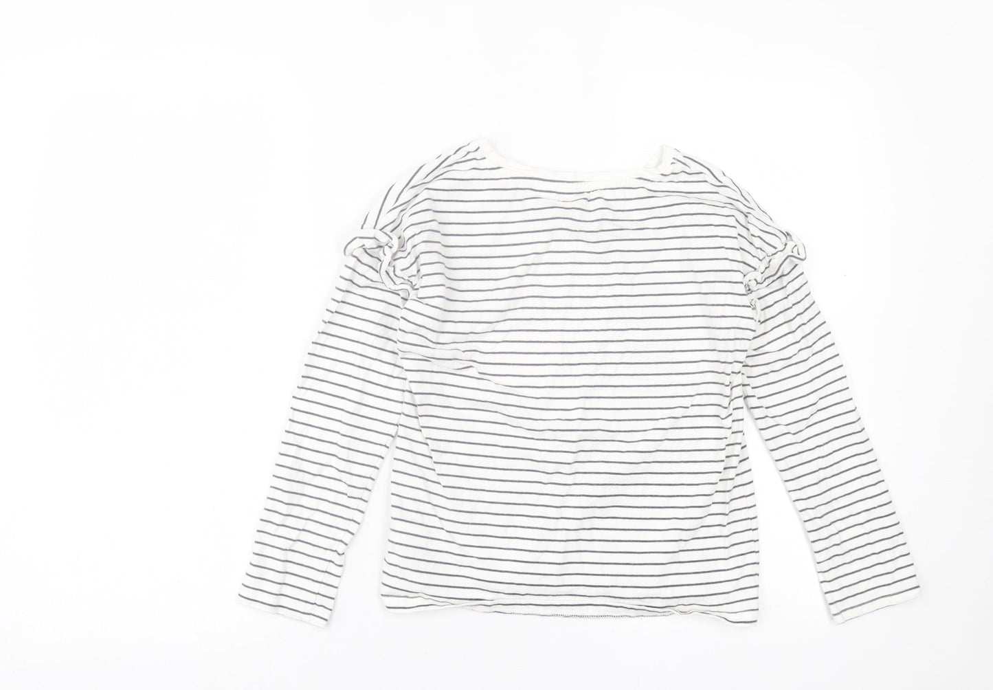 NEXT Girls White Striped Cotton Basic Casual Size 11 Years Crew Neck Pullover