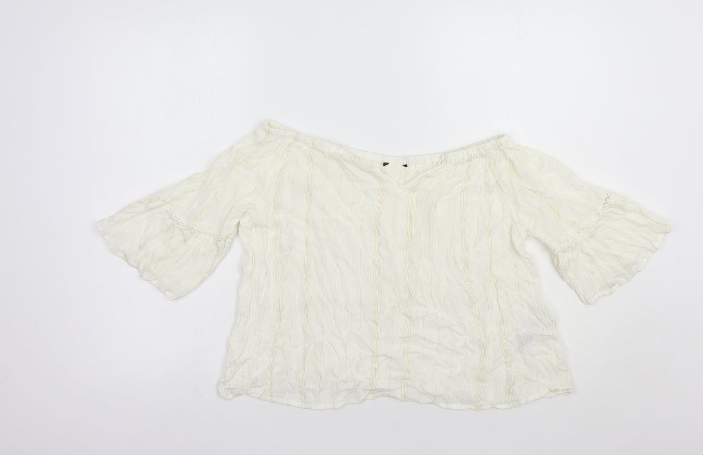 New Look Womens White Striped Viscose Basic Blouse Size 10 Off the Shoulder