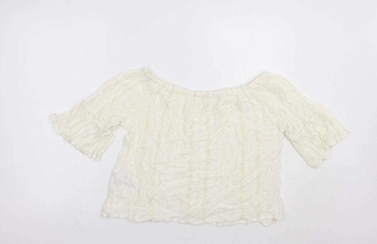 New Look Womens White Striped Viscose Basic Blouse Size 10 Off the Shoulder