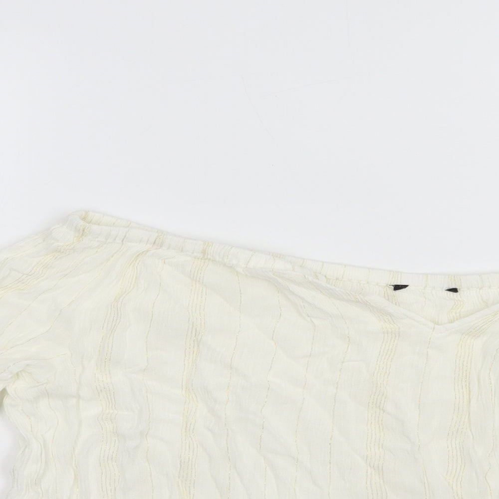 New Look Womens White Striped Viscose Basic Blouse Size 10 Off the Shoulder
