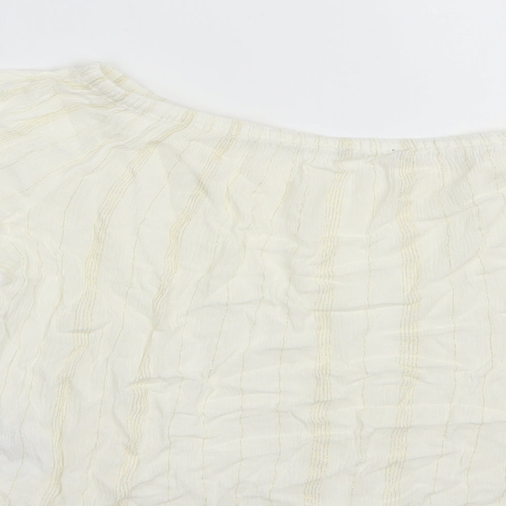 New Look Womens White Striped Viscose Basic Blouse Size 10 Off the Shoulder