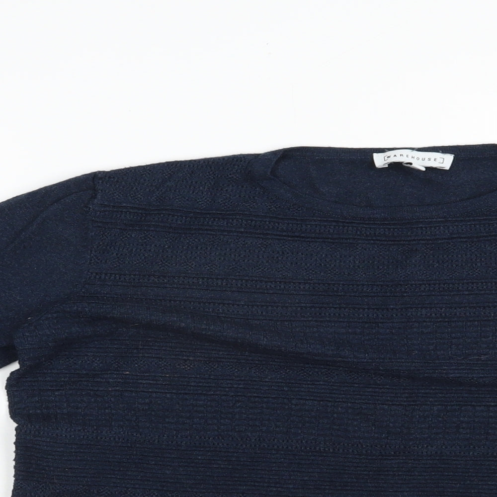 Warehouse Womens Blue Crew Neck  Viscose Pullover Jumper Size 14