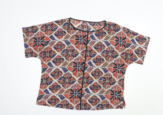 Preworn Womens Multicoloured Floral Polyester Basic Blouse Size L Boat Neck