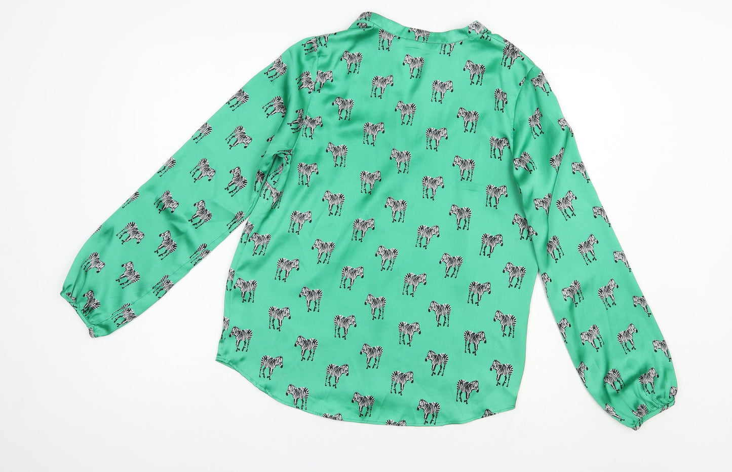 Gallery Womens Green Geometric Polyester Basic Blouse Size 8 V-Neck - Zebra Print